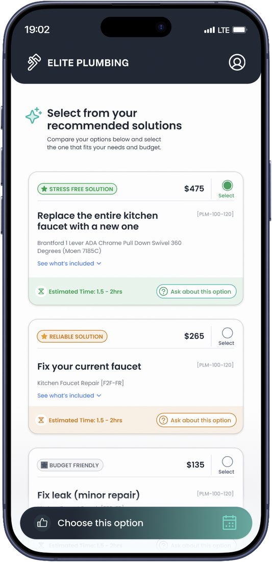 Homeowner compares priced repair options and picks one